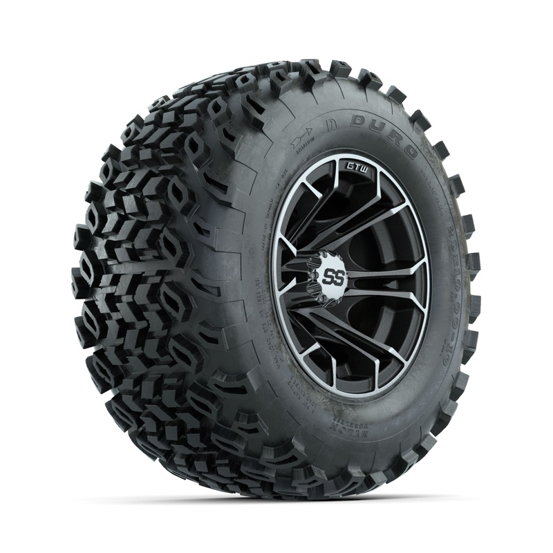 GTW Spyder Machined/Matte Grey 10 in Wheels with 20×10-10 Duro Desert All Terrain Tires  Full Set