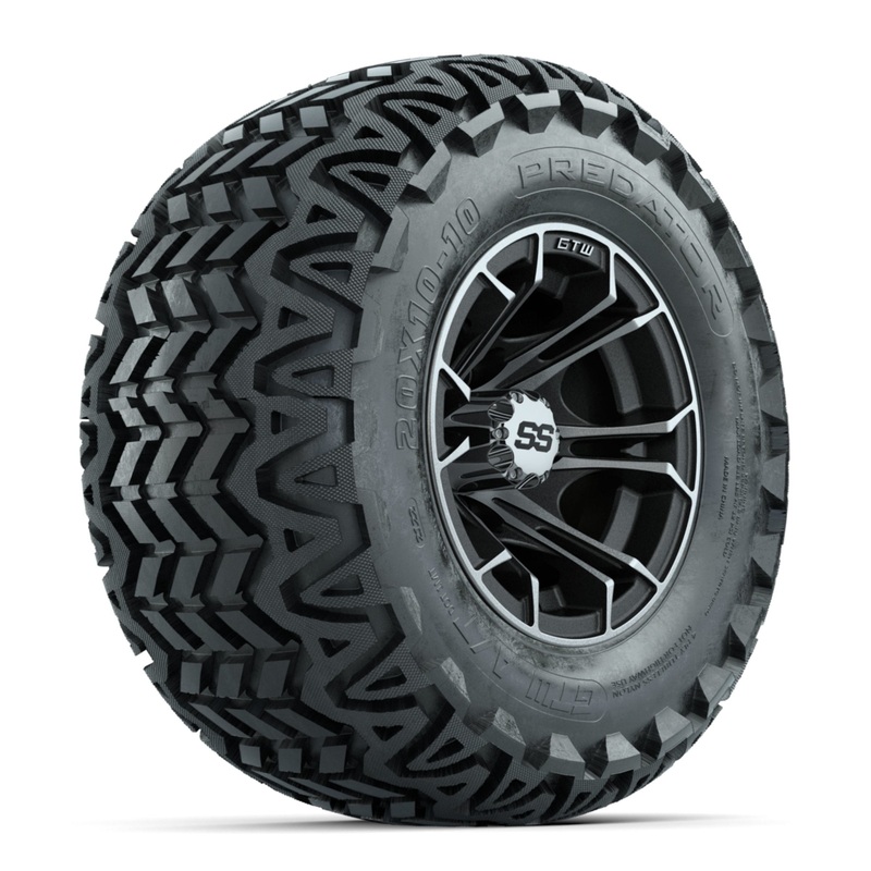 GTW Spyder Machined/Matte Grey 10 in Wheels with 20×10-10 Predator All Terrain Tires  Full Set