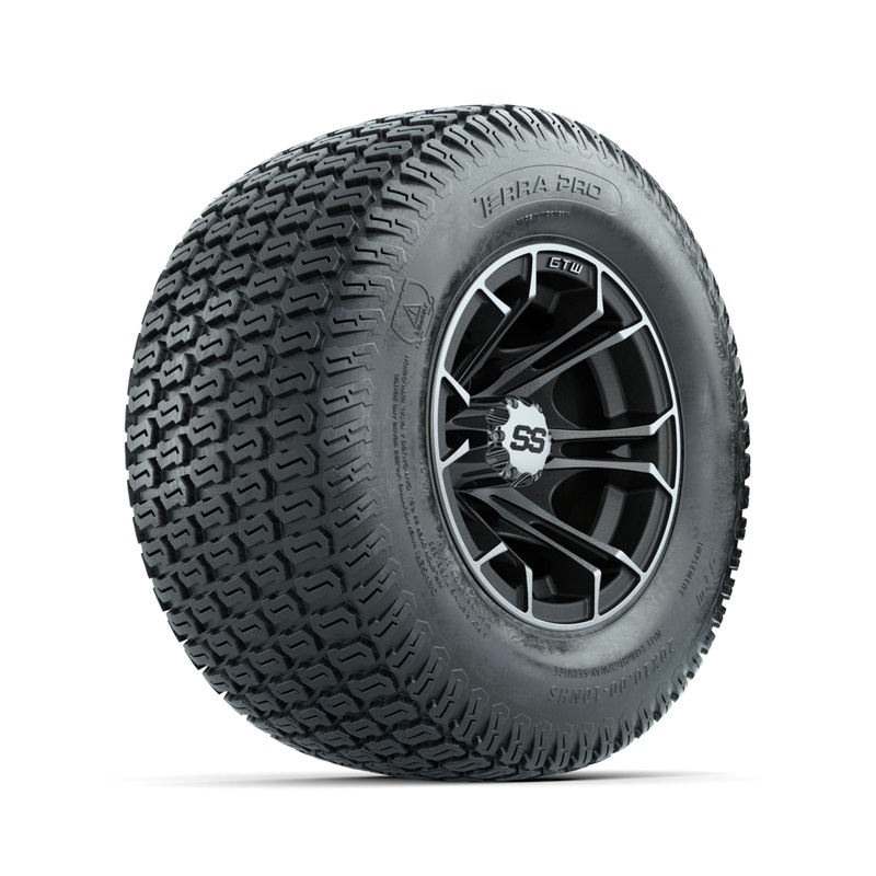 GTW Spyder Machined/Matte Grey 10 in Wheels with 20×10-10 Terra Pro S-Tread Traction Tires  Full Set