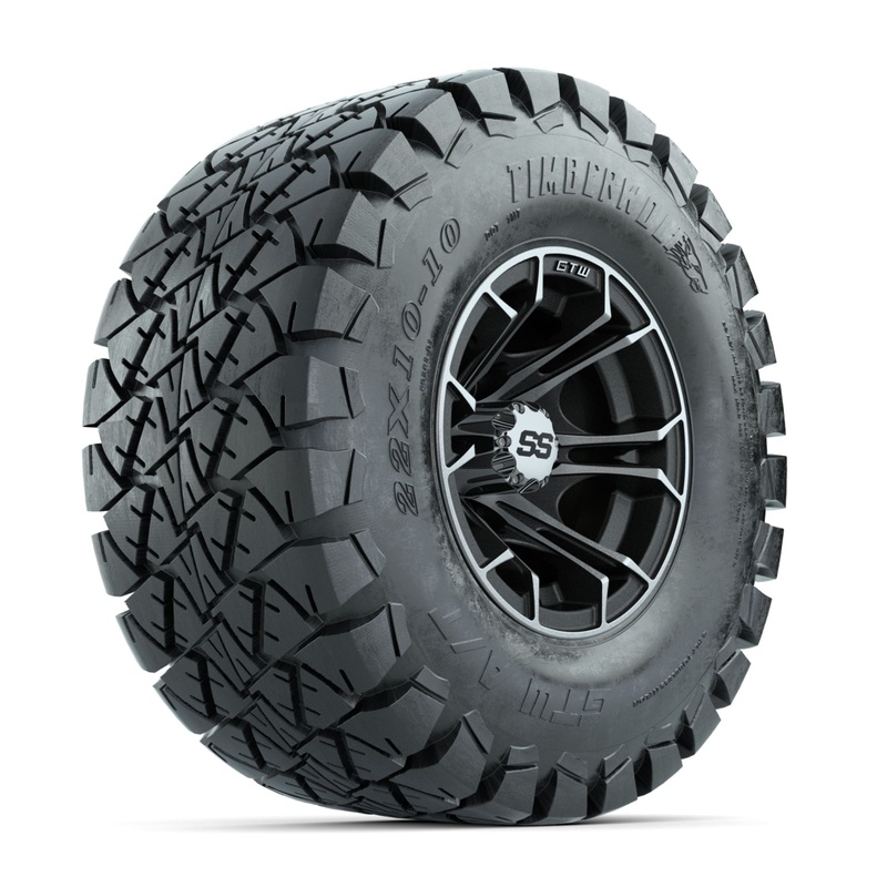 GTW Spyder Machined/Matte Grey 10 in Wheels with 22×10-10 Timberwolf All Terrain Tires  Full Set