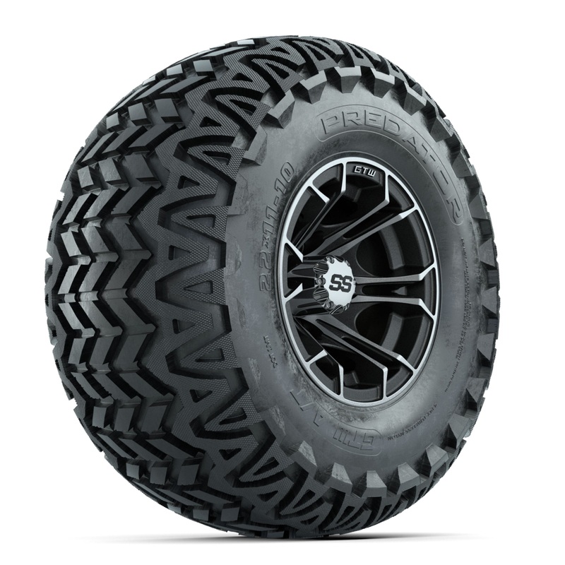 GTW Spyder Machined/Matte Grey 10 in Wheels with 22×11-10 Predator All Terrain Tires  Full Set