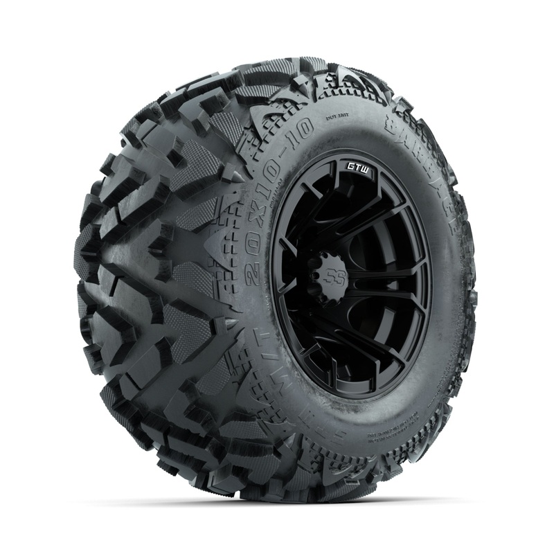 GTW Spyder Matte Black 10 in Wheels with 20×10-10 Barrage Mud Tires  Full Set