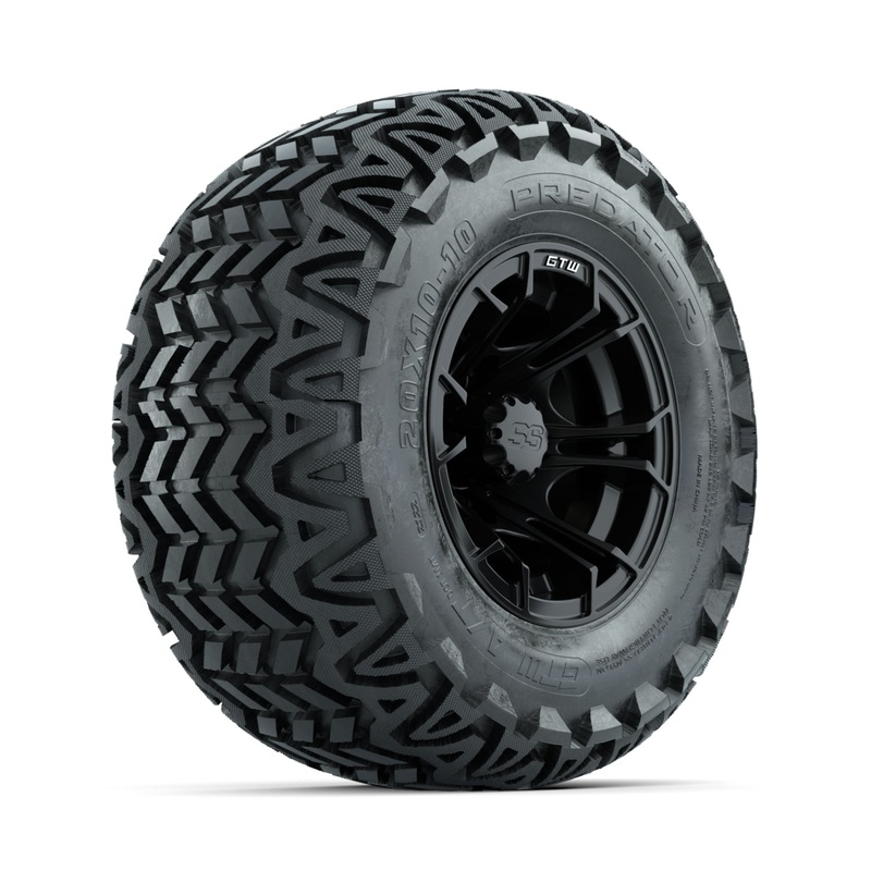 GTW Spyder Matte Black 10 in Wheels with 20×10-10 Predator All Terrain Tires  Full Set