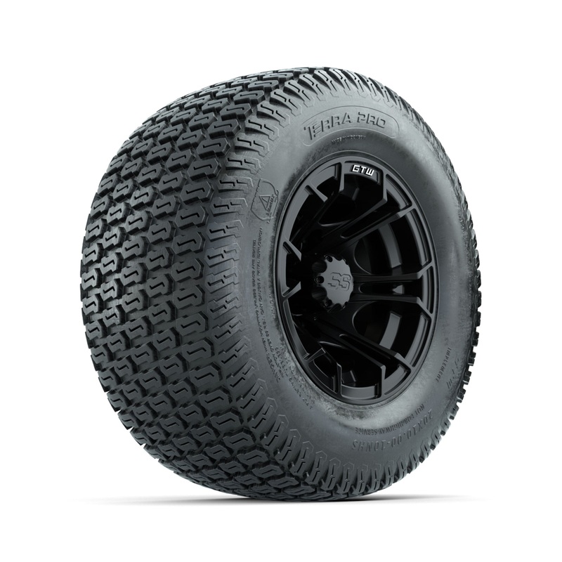 GTW Spyder Matte Black 10 in Wheels with 20×10-10 Terra Pro S-Tread Traction Tires  Full Set
