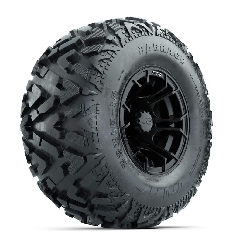 GTW Spyder Matte Black 10 in Wheels with 22×10-10 Barrage Mud Tires  Full Set