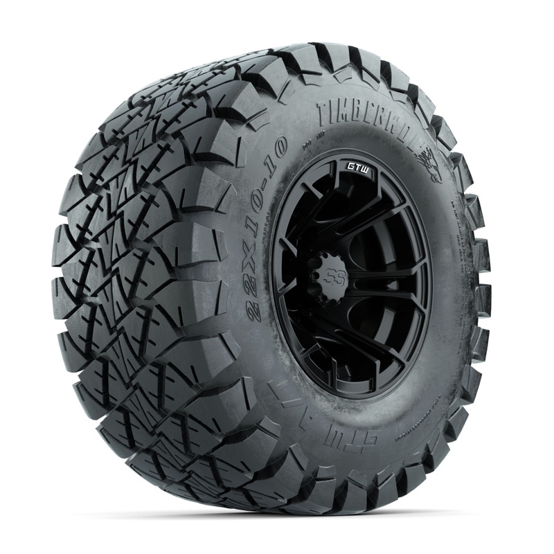 GTW Spyder Matte Black 10 in Wheels with 22×10-10 Timberwolf All Terrain Tires  Full Set