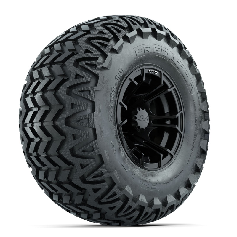 GTW Spyder Matte Black 10 in Wheels with 22×11-10 Predator All Terrain Tires  Full Set