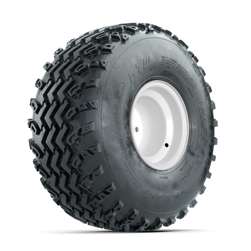 GTW Steel White 2:5 Offset 8 in Wheels with 22×11.00-8 Rogue All Terrain Tires  Full Set