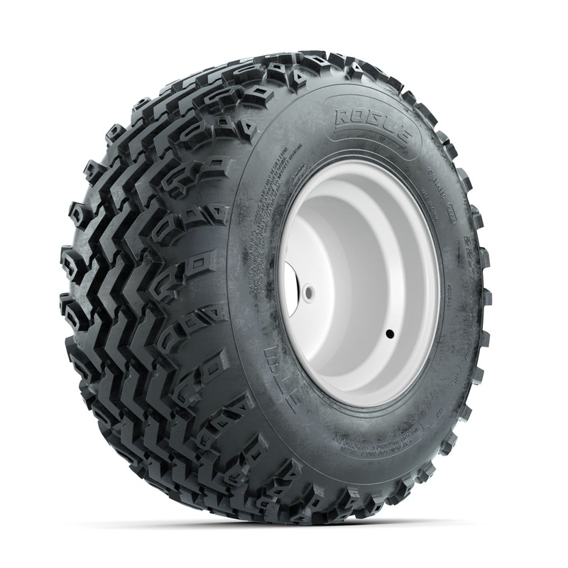 GTW Steel White 3:5 Offset 10 in Wheels with 22×11.00-10 Rogue All Terrain Tires  Full Set