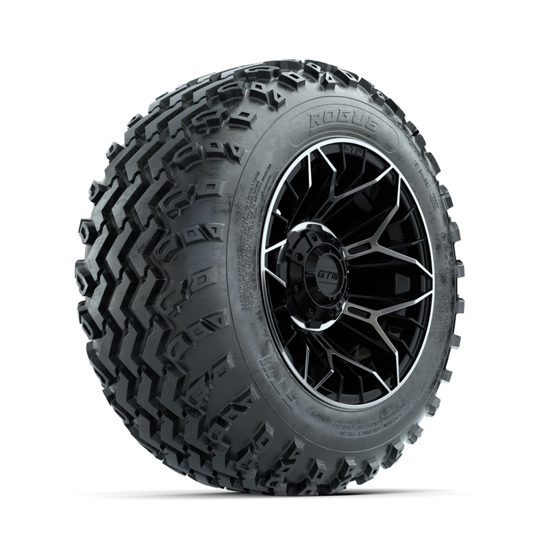 GTW Stellar Machined/Black 12 in Wheels with 22×11.00-12 Rogue All Terrain Tires  Full Set