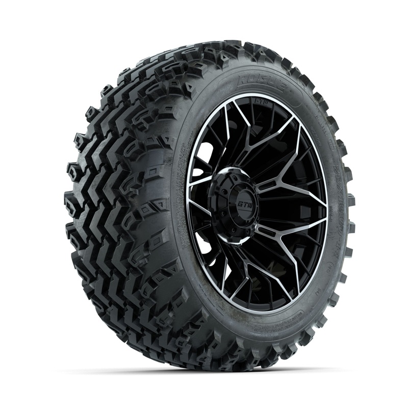 GTW Stellar Machined/Black 14 in Wheels with 23×10.00-14 Rogue All Terrain Tires  Full Set