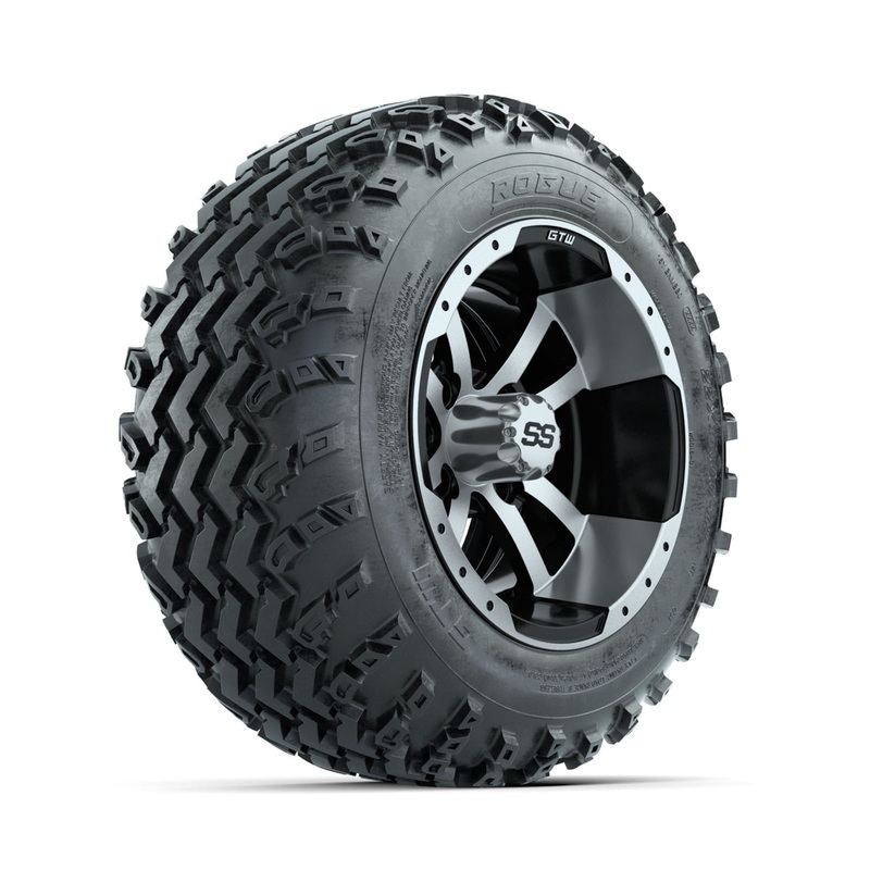 GTW Storm Trooper Machined/Black 12 in Wheels with 22×11.00-12 Rogue All Terrain Tires  Full Set