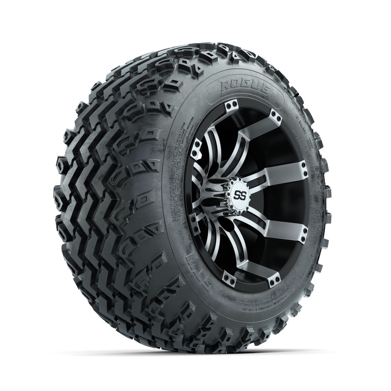 GTW Tempest Machined/Black 12 in Wheels with 22×11.00-12 Rogue All Terrain Tires  Full Set
