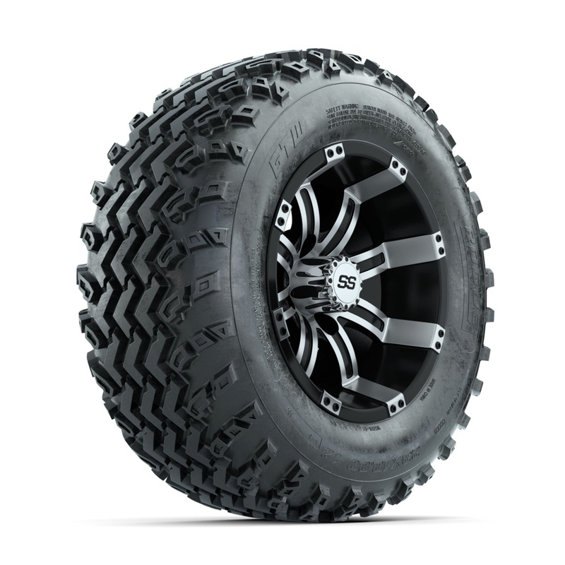 GTW Tempest Machined/Black 12 in Wheels with 23×10.00-12 Rogue All Terrain Tires  Full Set