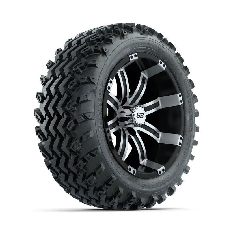 GTW Tempest Machined/Black 14 in Wheels with 23×10.00-14 Rogue All Terrain Tires  Full Set
