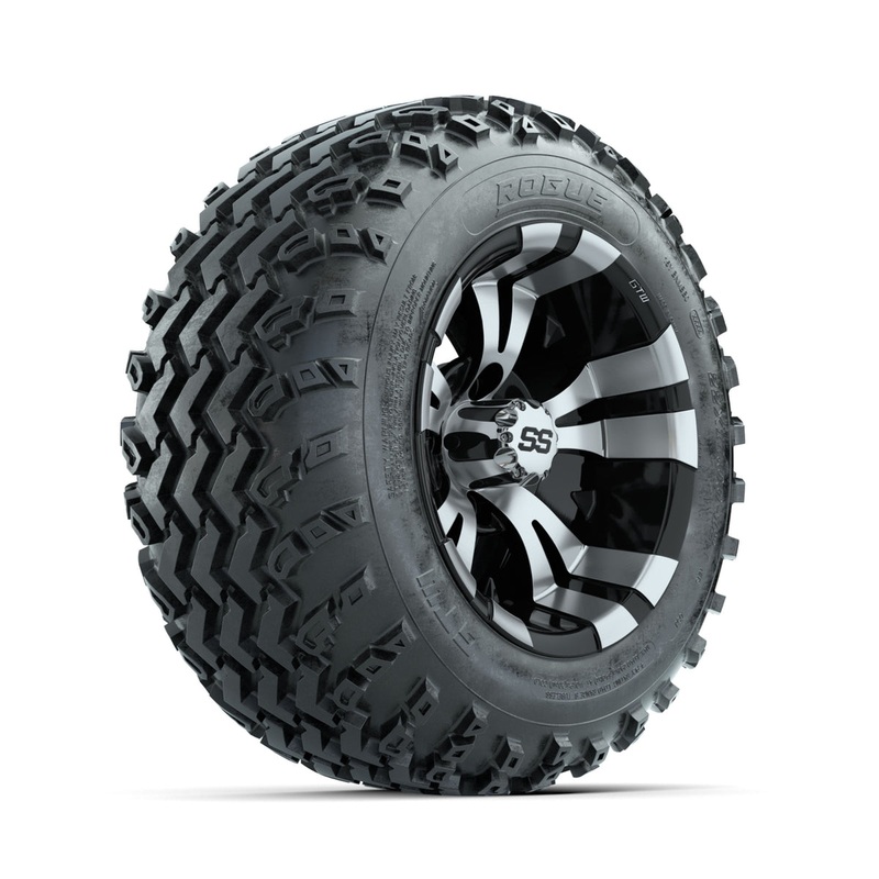 GTW Vampire Machined/Black 12 in Wheels with 22×11.00-12 Rogue All Terrain Tires  Full Set