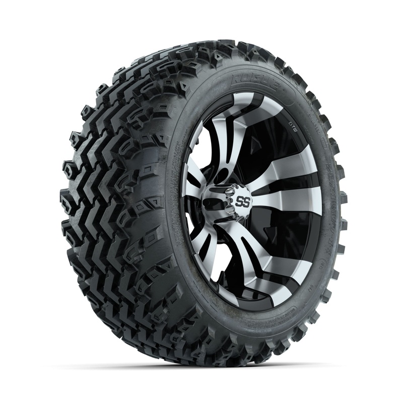 GTW Vampire Machined/Black 14 in Wheels with 23×10.00-14 Rogue All Terrain Tires  Full Set