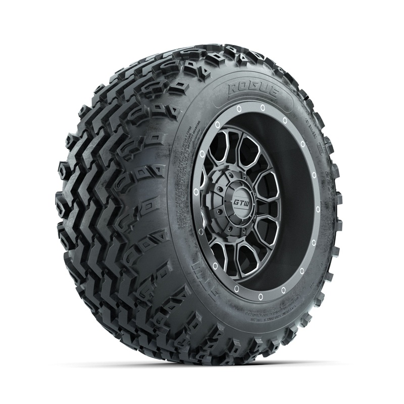GTW Volt Gunmetal/Machined 12 in Wheels with 22×11.00-12 Rogue All Terrain Tires  Full Set