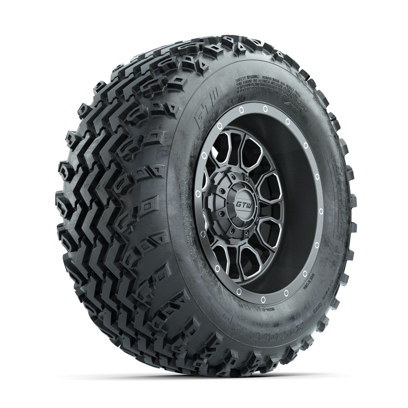 GTW Volt Gunmetal/Machined 12 in Wheels with 23×10.00-12 Rogue All Terrain Tires  Full Set