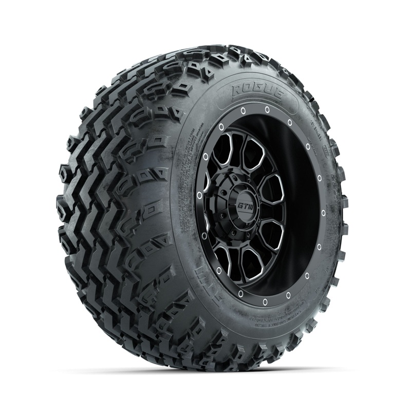 GTW Volt Machined/Black 12 in Wheels with 22×11.00-12 Rogue All Terrain Tires  Full Set