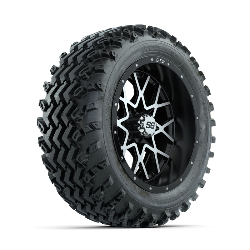 GTW Vortex Machined/Matte Black 14 in Wheels with 23×10.00-14 Rogue All Terrain Tires  Full Set